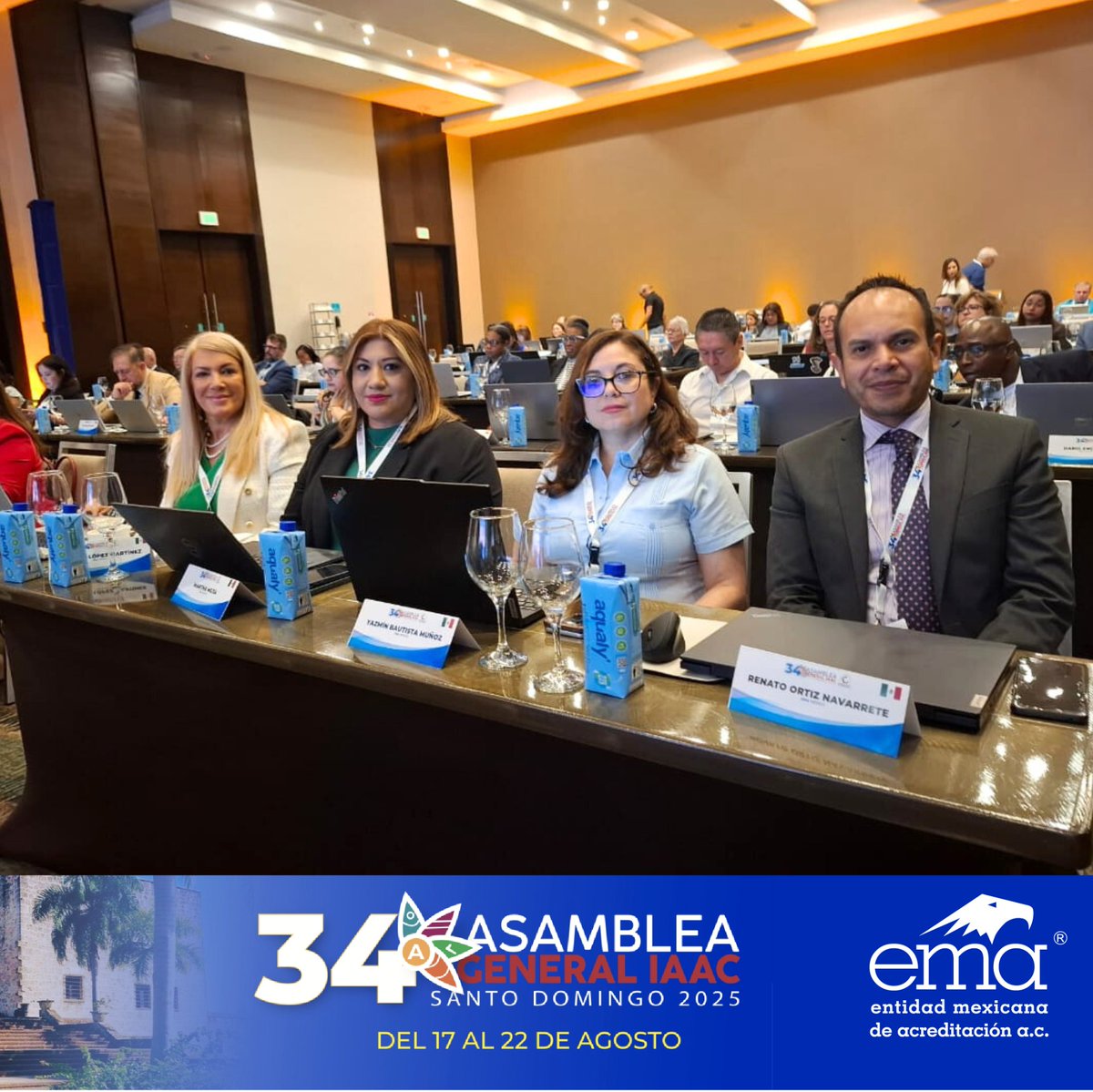 📌 En <a href="/ema_ac/">EMA A.C</a>  estamos orgullosos de ser parte de la 34ª Asamblea General de <a href="/IAAC_Official/">IAAC Official</a>  en República Dominicana, un encuentro que reúne a organismos de acreditación, industria y gobierno de toda la región para dialogar y construir acuerdos que fortalezcan la infraestructura