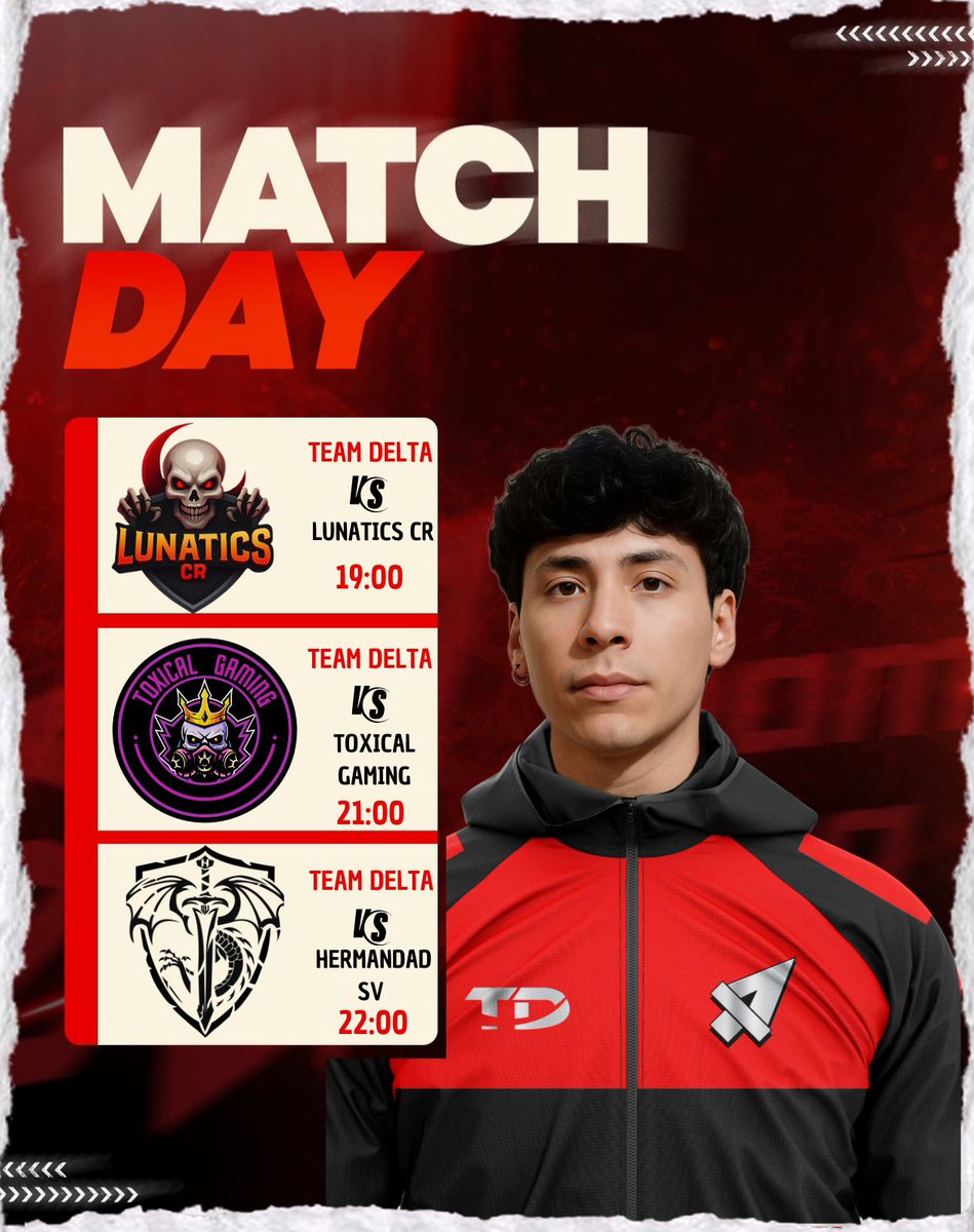 #TDCR • HOY JUGAMOS ∆ • 

🏆 • <a href="/SquadLeagueCR/">Squad League</a> [4TOS]
🆚 • <a href="/LunaticsCR/">Lunatics CR</a>
⏰ • 19:00 🇨🇱

🏆 • <a href="/CSGCup/">🏆Crosses Cup🏆</a> [SEMIFINAL]
🆚 • <a href="/ToxicalGamingGG/">👑𝕋𝕠𝕩𝕚𝕔𝕒𝕝 𝔾𝕒𝕞𝕚𝕟𝕘👑</a>
⏰ • 21:00 🇨🇱
🖥️ • twitch.tv/recameca

🏆 • <a href="/BlackDragon_CR/">Black dragon league</a>
🆚 • <a href="/HermandadSV/">HERMANDAD SV</a>
⏰ • 22:00 🇨🇱

¡Good luck! 🤞🏻

#GoDelta #AlwaysDelta