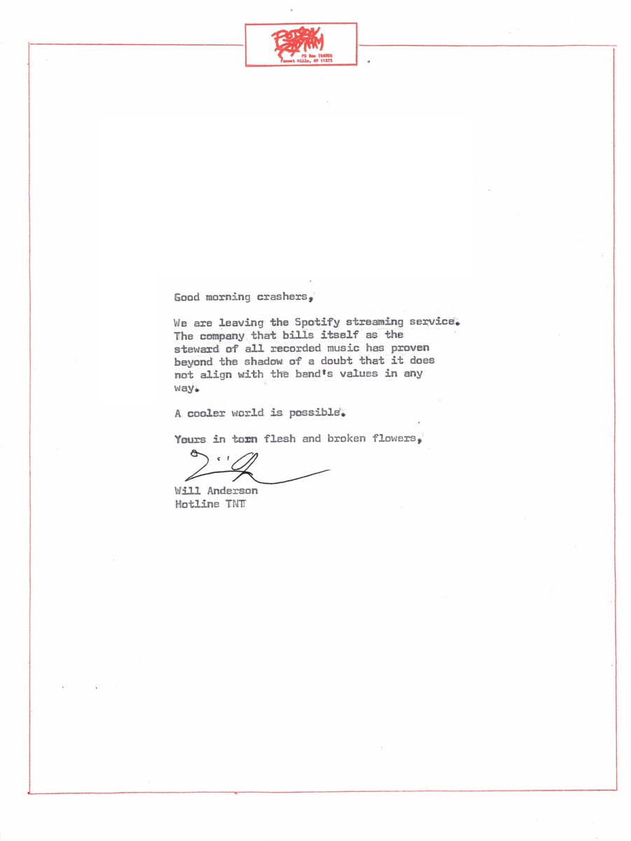 Hotline TNT statement on Spotify