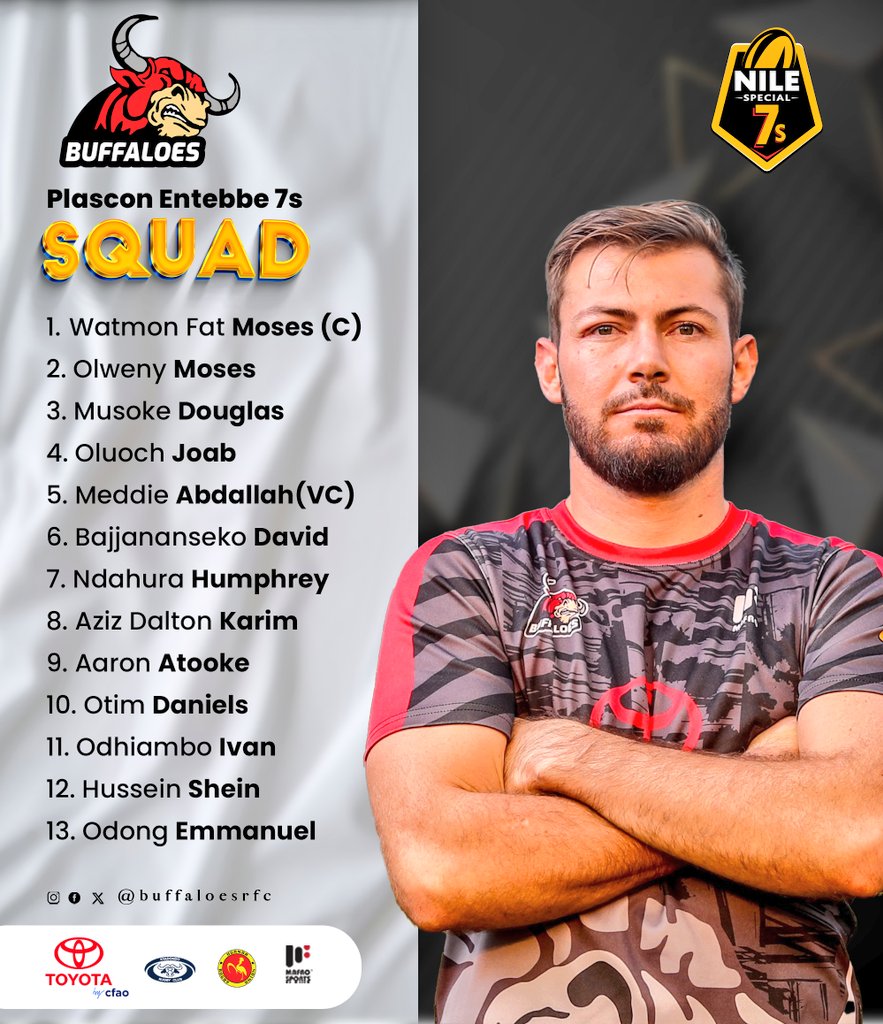 Our lads on duty at the #PlasconEntebbe7s at the Sai Pali institute of Technology &amp; Management, Kawuku. 

23rd-24th August 2025
K.O 8:00AM

Lets link up in Ebbs kesho.

#ToyotaBuffaloes
#FearTheBuffalo
#HarderStrongerForLonger 
#OneTeamOneSpiritOneWin