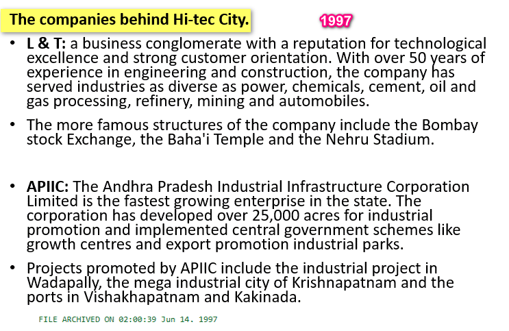 eclector1419857's tweet image. Year: 1997
Location: #Hitec City
City: #Hyderabad
Government : #TDP
CM : #CBN
State : #AndhraPradesh #Telangana included

Pic 1
Address

Pic 2
Companies behind #HITEC City

Pic 3
The beginnings

Pic 4
Booking - payment details

How did Nagam Janardhan reddy come into picture ?