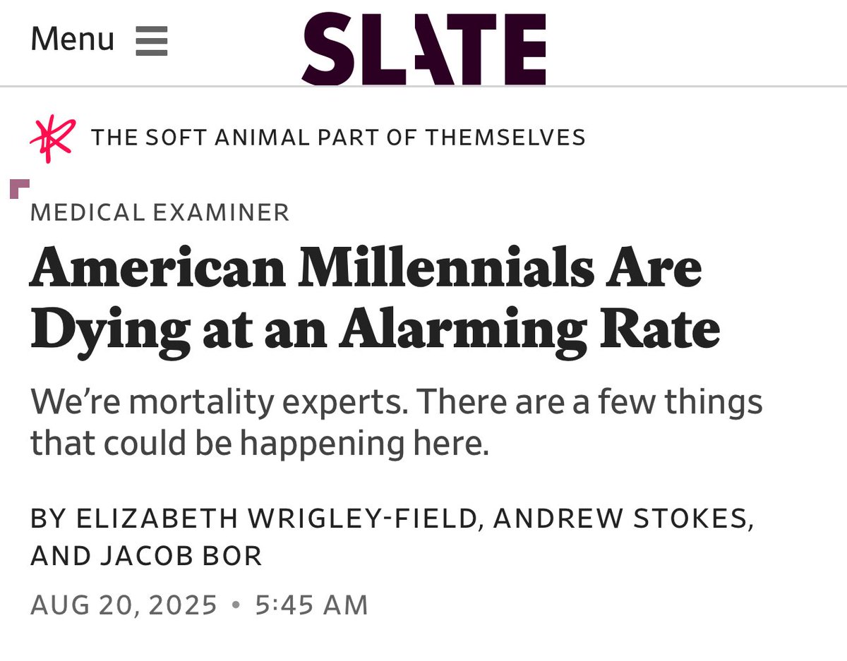 LauraMiers's tweet image. 1) 2022: US reported a 40% increase in deaths (from COVID.)

2) 2023: US reported 34% more Americans 35-44 died than expected, “and it’s not Covid.” 🥴

3) Dec. 2023: Millennial women are dying at rates not seen since WWII 

4) Headline from today.