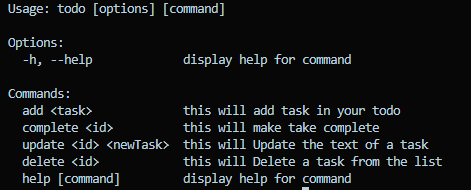 GarvitRakhechaa's tweet photo. just built own cli based todo app using commander js and now i can manage my own task directly from cmd https://t.co/aKP1SN52S9