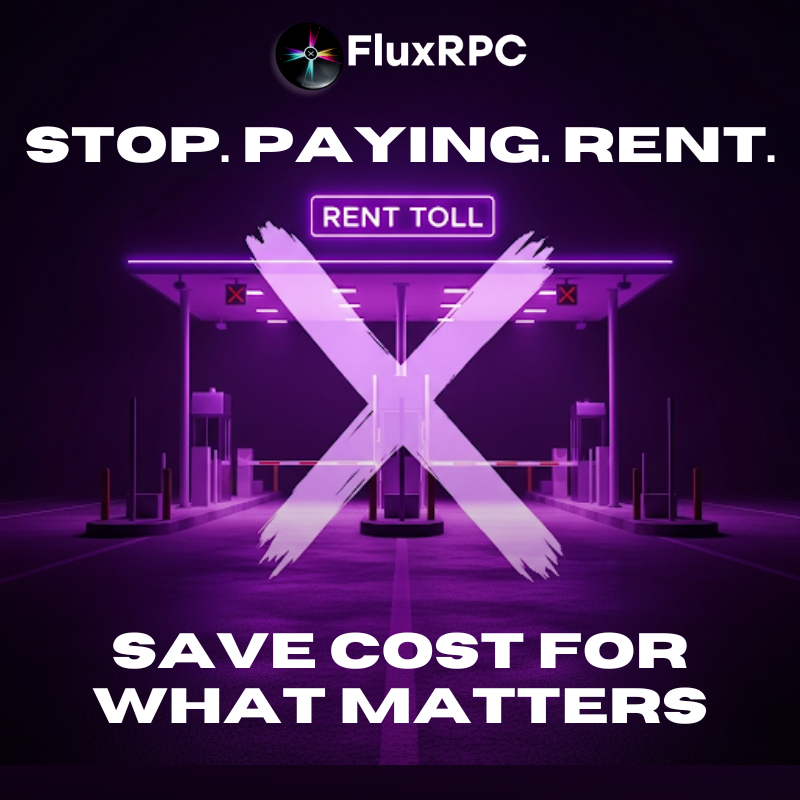 FluxRPC Stop Paying Rent graphic with toll booth crossed out