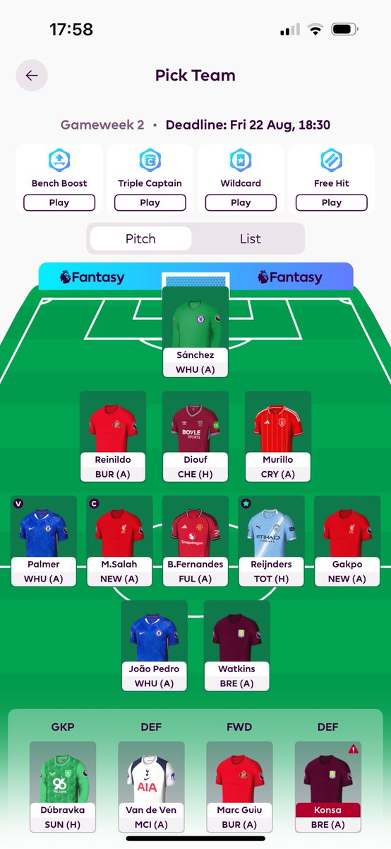 🔐 GW2 team

🏦 Transfer banked

🧢 Salah

🌎 3.1m OR

Not overly confident in the team this week 😅 good luck everyone! #FPL #FPLCommunity