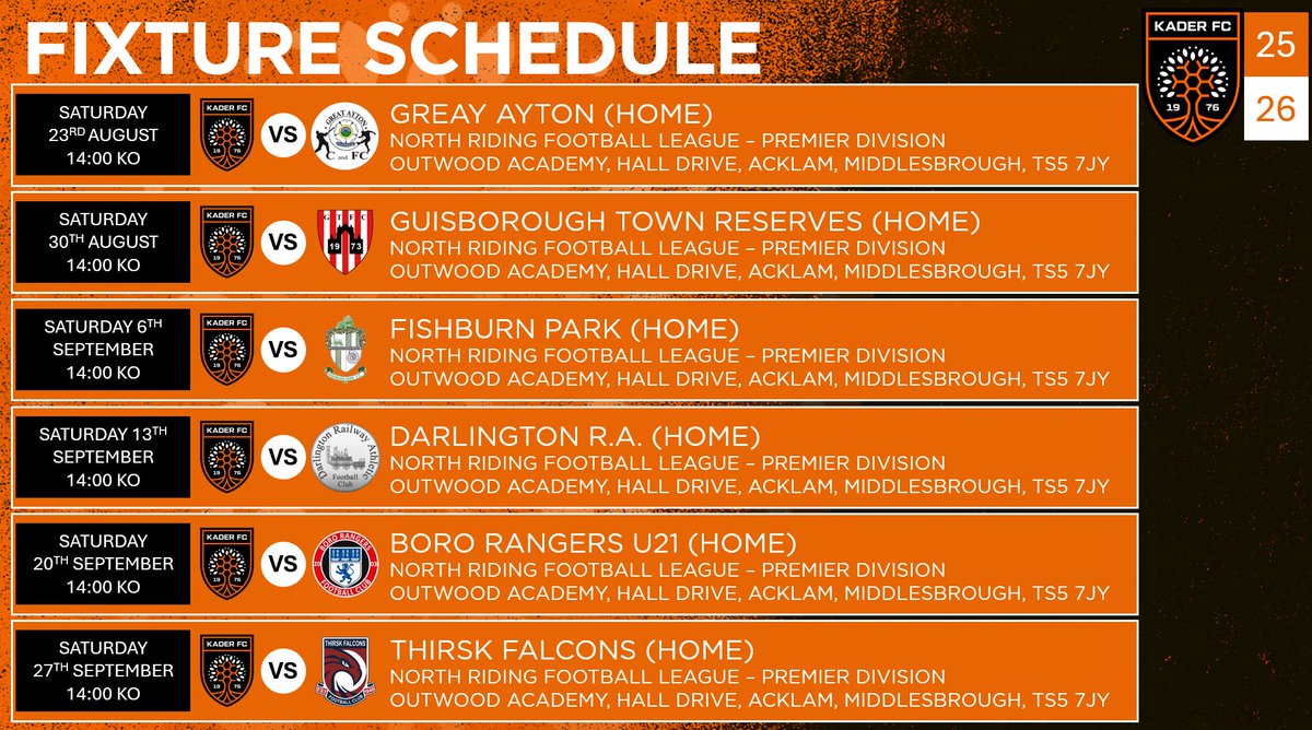 There's no place like Home...! Here's our updated fixture list including our September games, 6 in a row at Home....!