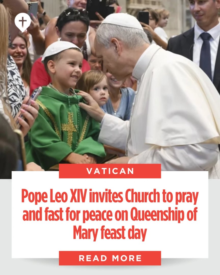 Today, Aug. 22—the Feast of the Queenship of Mary—Pope Leo XIV calls the Church to a day of prayer &amp; fasting for peace in Ukraine, the Holy Land &amp; beyond. Let us unite under Mary, Queen of Peace.

denvercatholic.org/pope-leo-xiv-i…