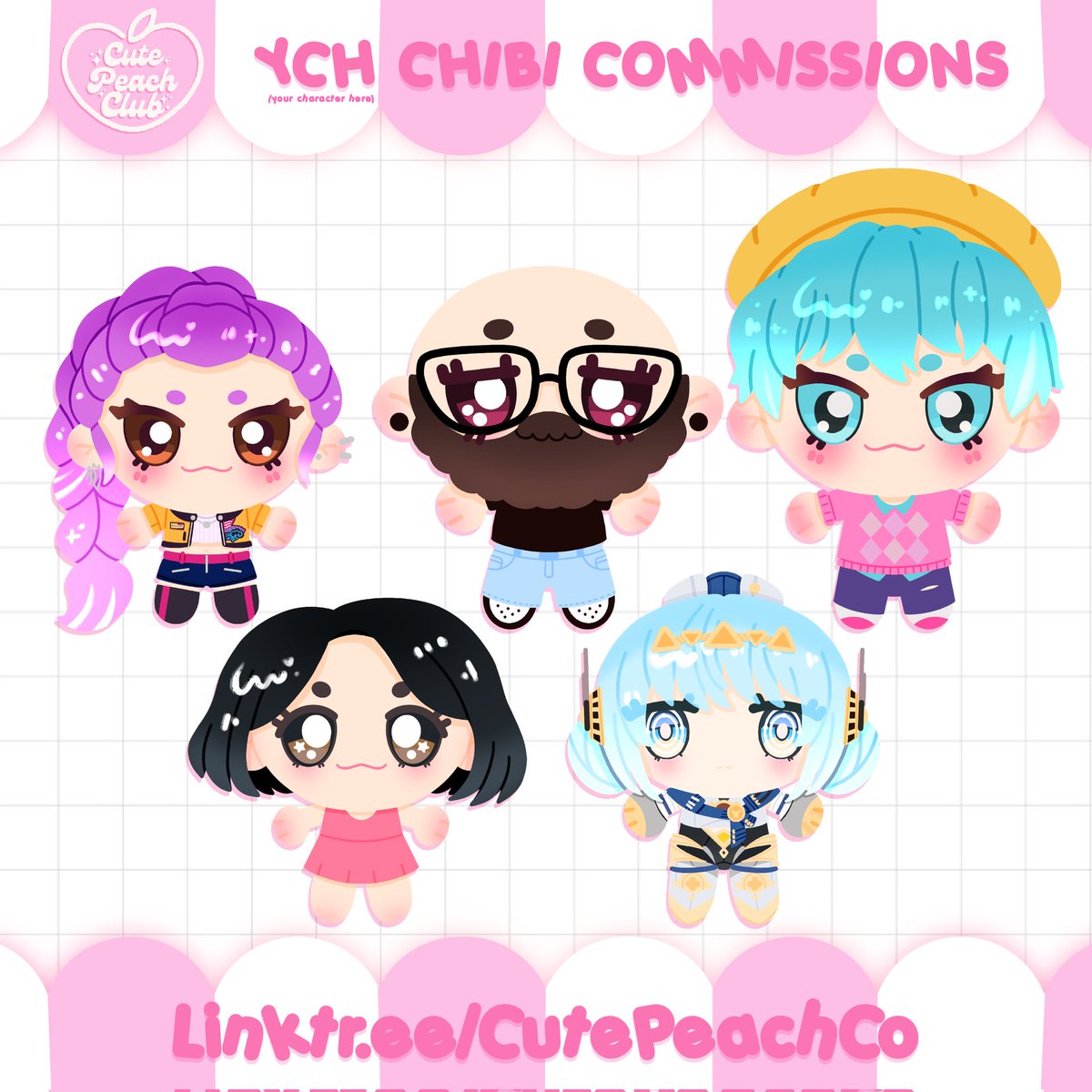 cutepeachco's tweet photo. ✨ YCH Chibi Comms 🥹💖 $20
Custom chibis 🌸 hair, outfit &amp; colors you pick
Hi-res PNG ✅ icons, stickers &amp; prints ready
Add-ons: pets/props +$5 | bg +$5 | rush +50%
Limited slots! 🍑 Grab yours: 🔗 https://t.co/uBgAqnrYj0 https://t.co/WvXZeeYEPU