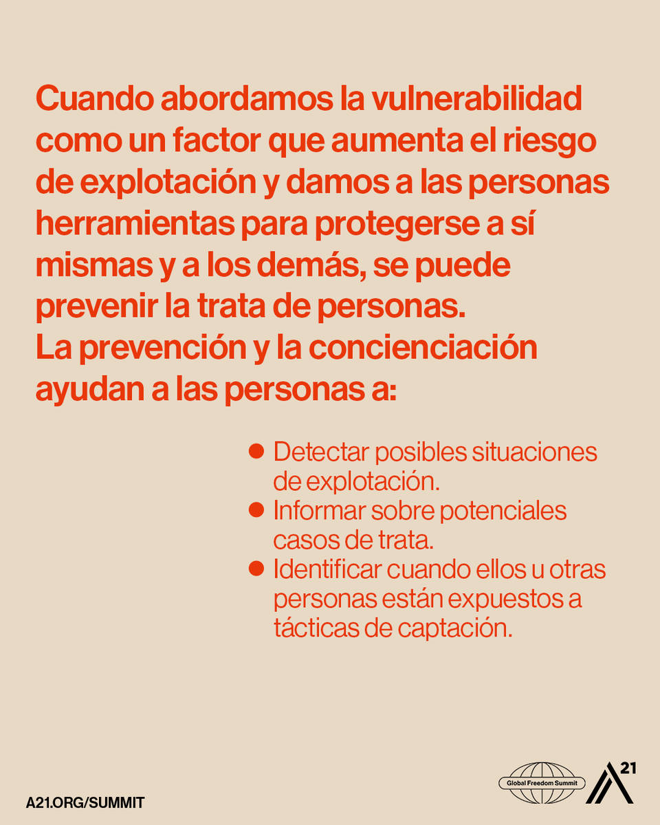 a21spain's tweet photo. La vulnerabilidad es la puerta de entrada a la trata de personas.

La prevención puede cambiarlo todo: menos vulnerabilidad = menos víctimas.

Ayuda a tu comunidad a reconocer señales y proteger a los más vulnerables. Infórmate en: https://t.co/aDUq5mAbdh https://t.co/g7LJ7g2v0v