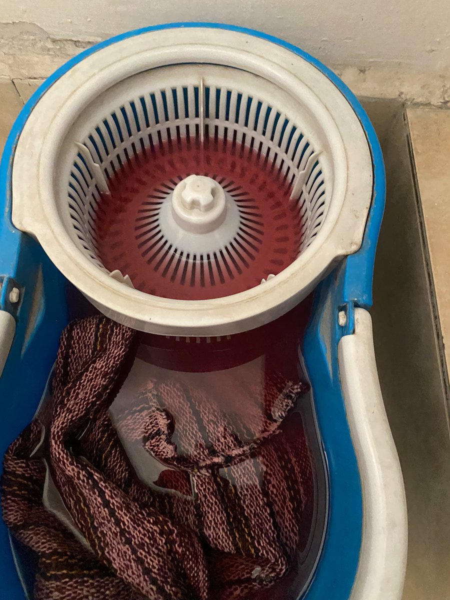 Hoy vino una persona nueva para trabajo doméstico, me metí a bañar mientras la dejé limpiando la terraza, 10 min, salgo y huelo impresionante a pinol, pues cuánto le habrá echado? jaja jaja veo la cubeta y no tengo duda de que usó 1/4 parte de la botella