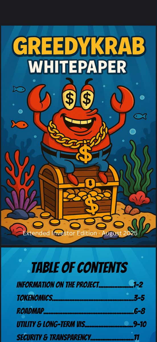 🚨 The GreedyKrab Whitepaper is live! 🚨
Dive into the vision, tokenomics &amp; roadmap of the greediest crab on ETH 🦀💎

👉 Read it now in our official Telegram:
🔗 t.me/greedykrab

Join the #KrabArmy and be part of the next big meme revolution 🌊

#GreedyKrab $GRK