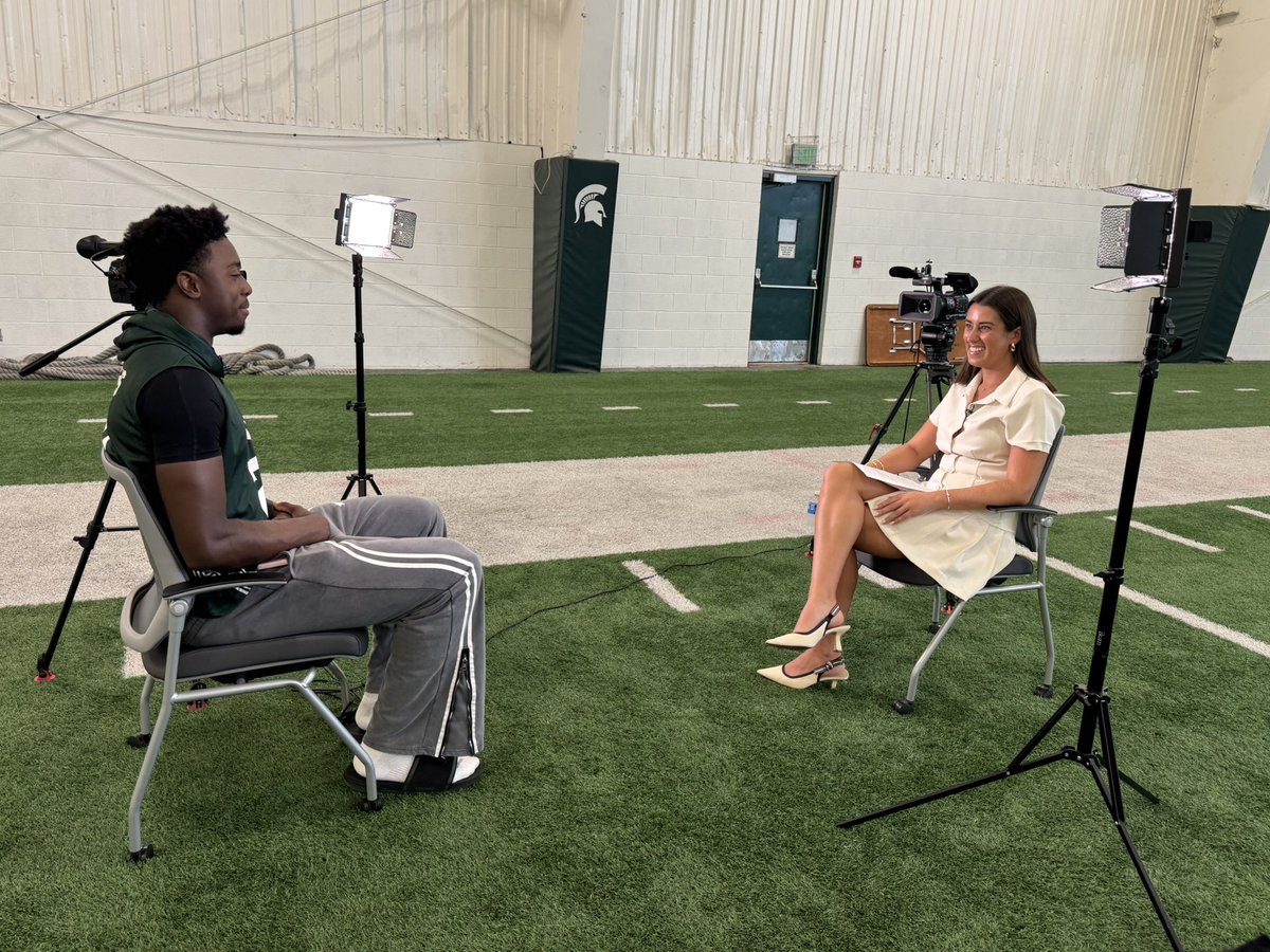 karaadams2_'s tweet photo. So much fun getting sit down with QB1 Aidan Chiles! Tomorrow at 11am on @WLNS ! #msufb https://t.co/4HdnYax51j