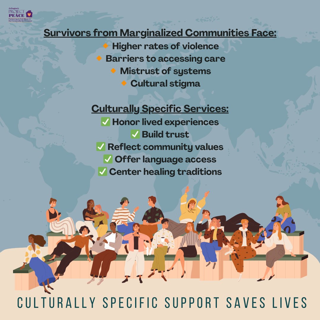 Survivors deserve care that reflects their identities. Culturally specific services aren’t just helpful—they’re essential. They build trust, reduce harm, + honor the full humanity of survivors. Let’s uplift providers who meet people where they are.  #intersectionality