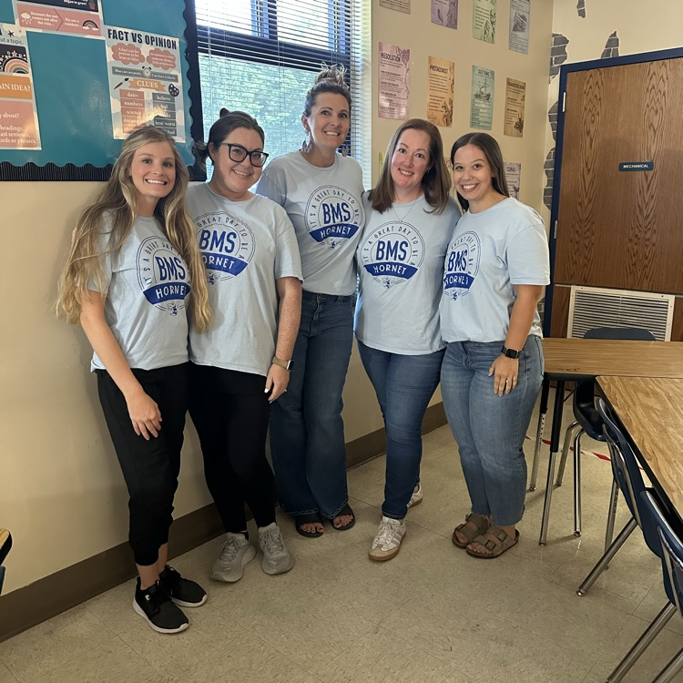 Great minds think alike! Matching t shirts! #bms #hornets 💙🩵