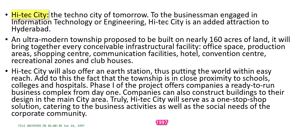eclector1419857's tweet image. Year: 1997
Location: #Hitec City
City: #Hyderabad
Government : #TDP
CM : #CBN
State : #AndhraPradesh #Telangana included

Pic 1
Address

Pic 2
Companies behind #HITEC City

Pic 3
The beginnings

Pic 4
Booking - payment details

How did Nagam Janardhan reddy come into picture ?