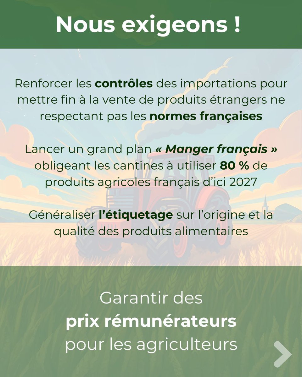 rnj_ValDeMarne's tweet photo. (2/2)
🚜 SAUVONS notre AGRICULTURE !
📈 RETROUVONS notre PUISSANCE agricole !
❤️ RN = 1er parti de France
🇫🇷 Nous n’avons pas fini d’être français !
#Agriculture #France #Paysans #Terre #Blé #Tracteur #Campagne #Fermes #Rural #Nature https://t.co/vaYHYI07EX