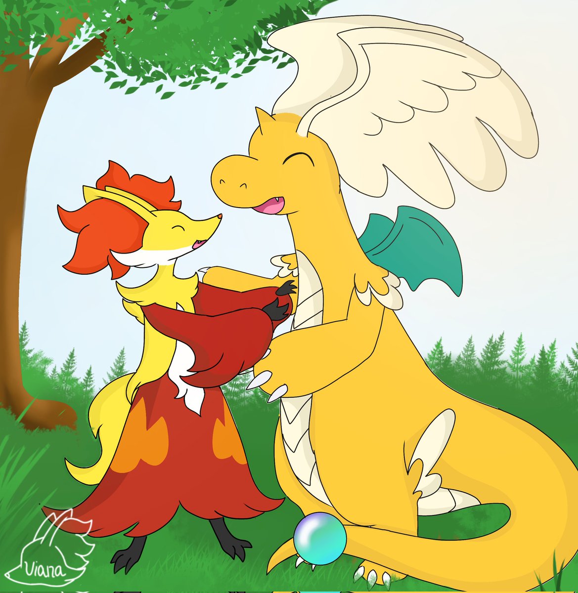 Phox and dragonite 💛🧡
◇
RT is appreciated 
#delphox #dragonite #pokemon