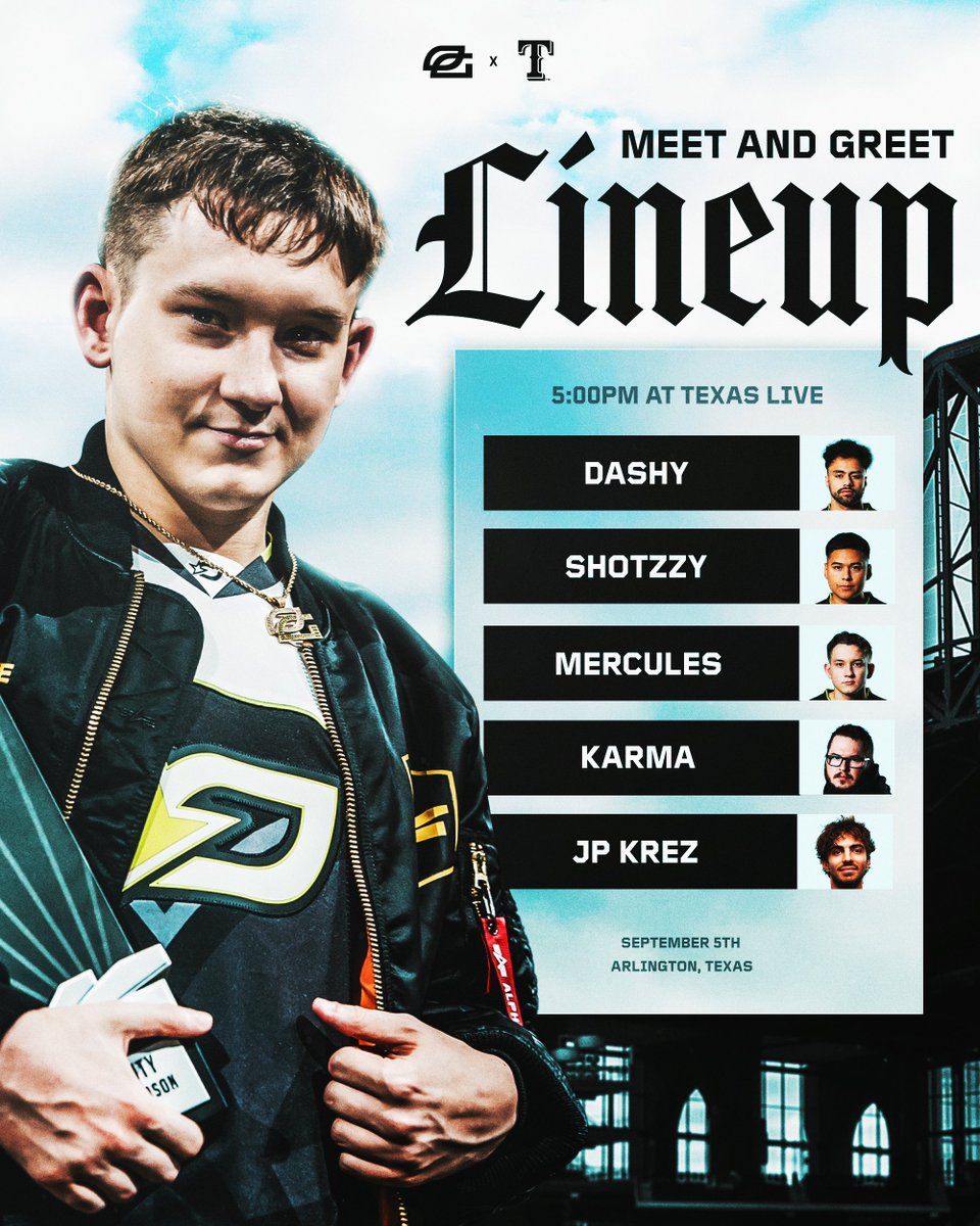 Meet &amp; Greet at OpTic x <a href="/Rangers/">Texas Rangers</a> Night ⚾

September 5th // 5p CT @ Texas LIVE! 

📍 1650 E Randol Mill Rd, Arlington TX 76011