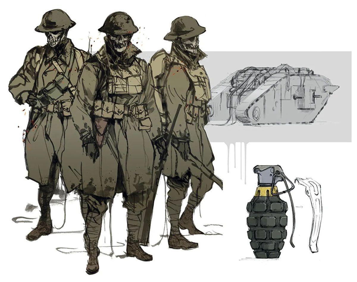 Nobbie_OCs's tweet image. Death Stranding Skeleton Soldier concept designs (WW1 uniforms)