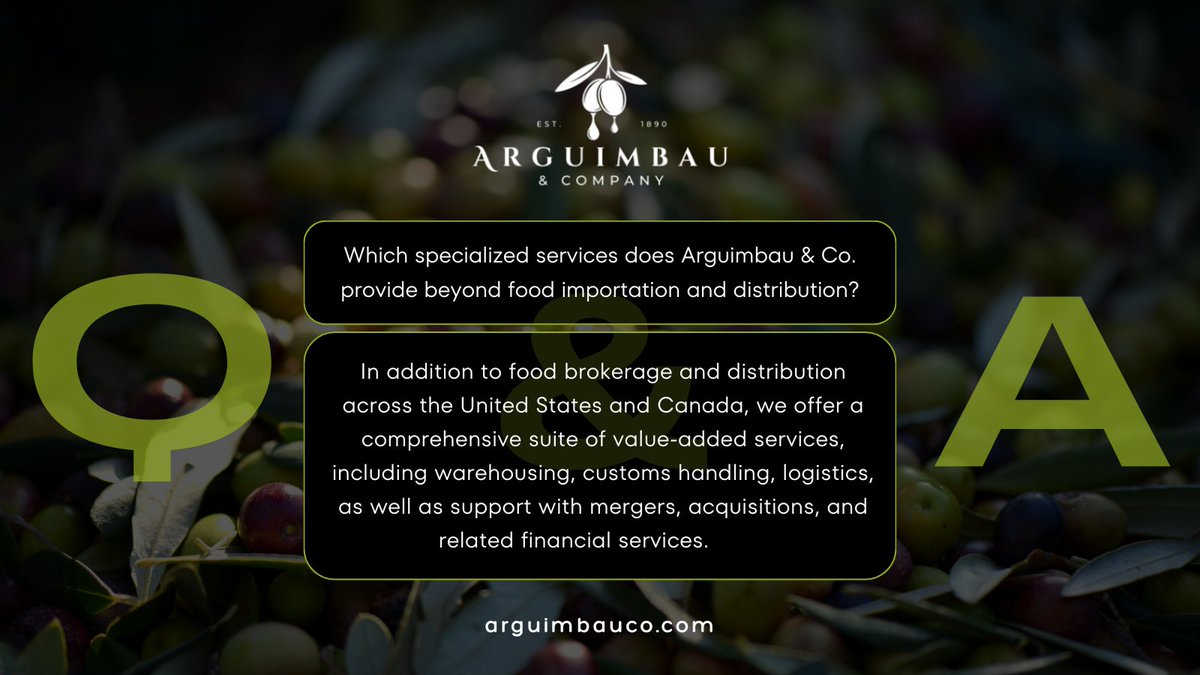 ArguimbauCo's tweet photo. Beyond food importation and distribution, Arguimbau &amp; Co. provides end-to-end support with warehousing, customs, logistics, and even mergers &amp; acquisitions. 🌎Your trusted partner in food and business solutions.

#FoodDistribution #FoodBrokerage #ImportedFood https://t.co/ObZgnooxcS