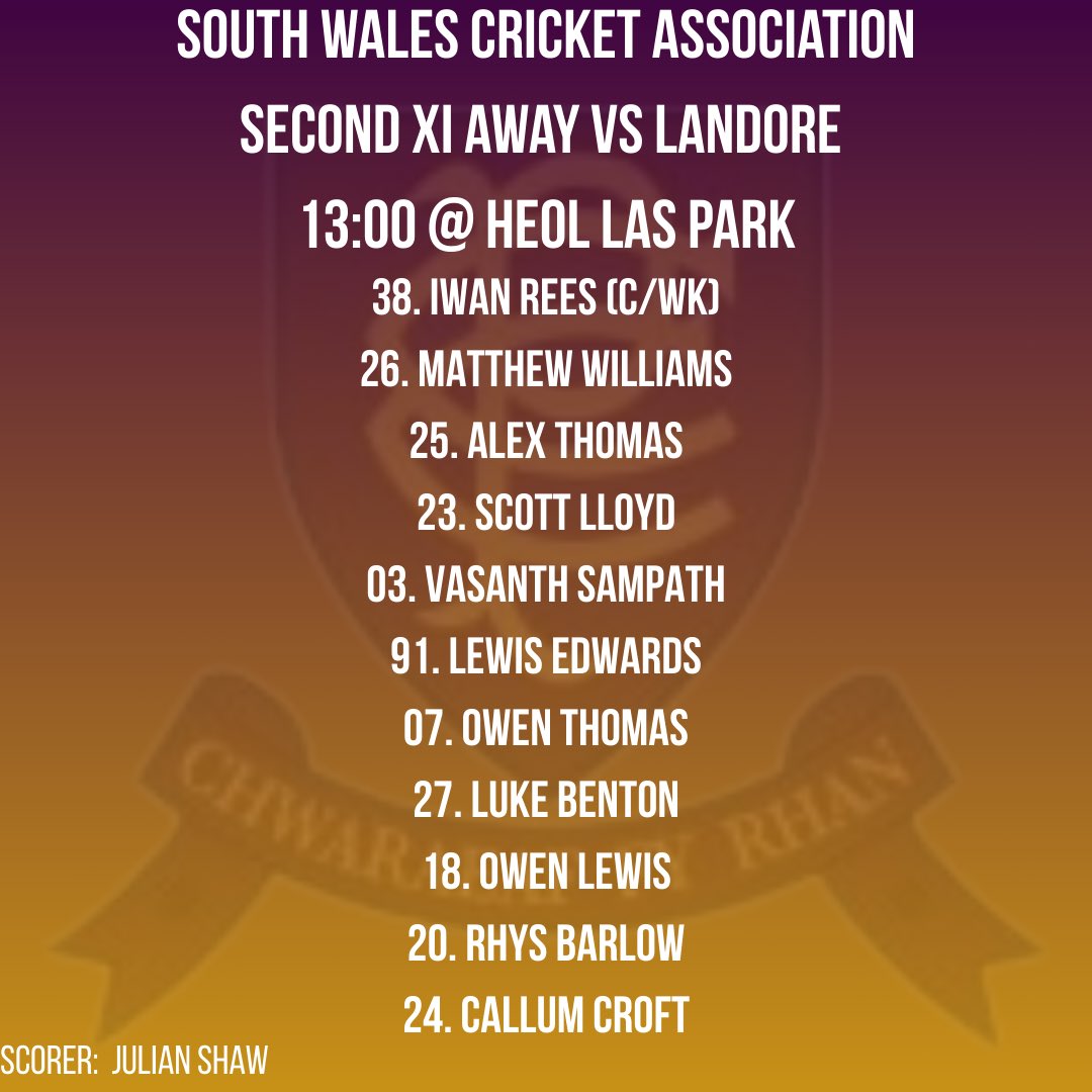 PontarddulaisCC's tweet photo. Here’s our teams for saturdays penultimate fixtures for this season. As a club we would like to wish Jac S Williams good luck on his first team debut. Go well Jac 🏏

#chwaraeaffyrhan https://t.co/igWZ6cfPI0