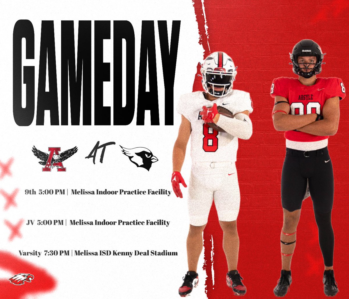 📅 Today! Friday, Aug 22

🕔 9th – 5:00 | 📍 Melissa Indoor Practice Facility

🕔 JV – 5:00 | 📍 Melissa Indoor Practice Facility

🕢 Varsity – 7:30 | 🏟️  Melissa ISD Kenny Deal Stadium

📸 <a href="/TheTalonNews/">The Talon News</a>