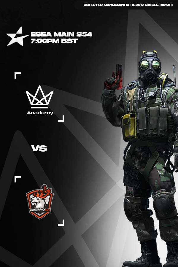 Let's try and bounce back today with a win! 👑

🆚<a href="/KUUSAMOgg/">KUUSAMO.gg</a> 
🕖19:00 BST

🇨🇾<a href="/DKesterlian/">D2Kester</a>
🇬🇧<a href="/maniacisdecent/">maniac</a>
🇵🇭<a href="/p1kselCS/">p1ksel</a>
🇵🇭<a href="/ScottCayeta/">Heroic</a>
🇸🇪@kimchiCS2