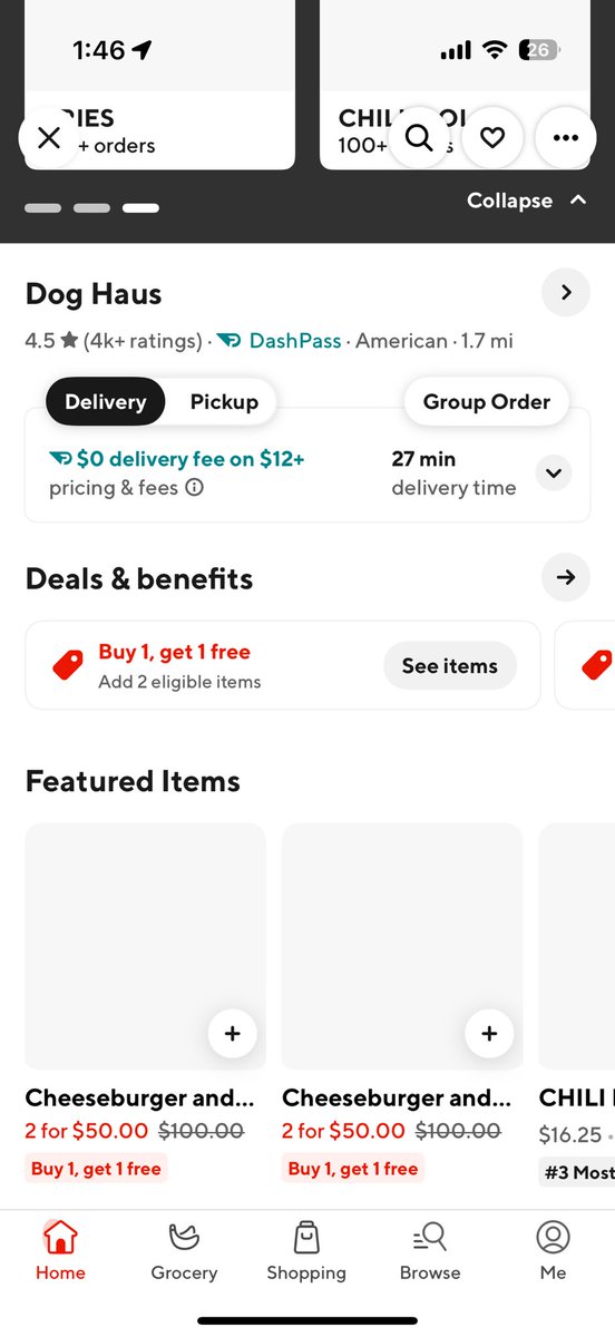 CashMoneyNguyen's tweet photo. $100 for Two burgers before the discount? Are these Aged Wagyu Burgers? I’m shooketh. 

Should I order tho?

@DoorDash @DogHausDogs https://t.co/P6SN5Oi62W