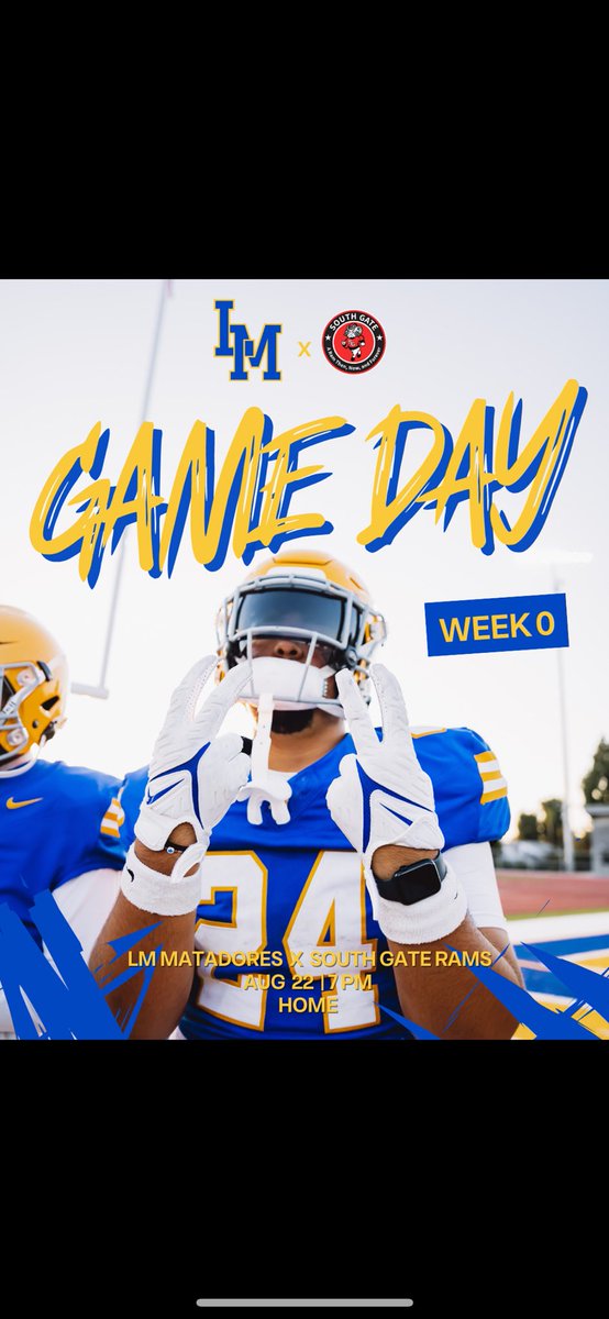 Game Day! Week 0 matchup with the South Gate Rams! 

7pm  @ Arvel Goodman Stadium 

#LMFamily
#LMFootball