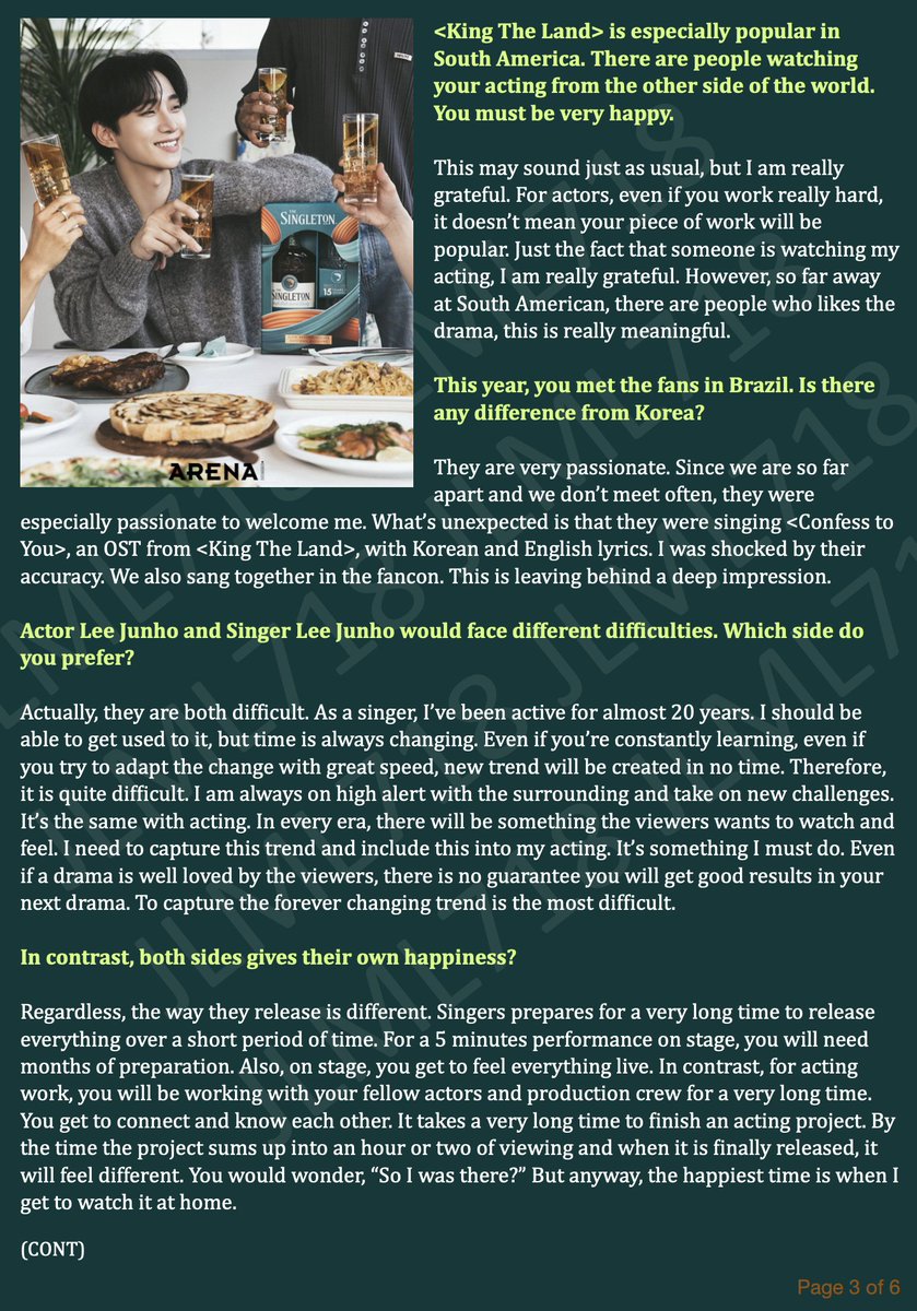 jlml718's tweet photo. [ENG TRANS by Human] #LeeJunho #Junho #이준호 #준호 - 2025.08.22 Arena Homme+ Korea Article for Junho X Singleton "It's Time to be Lee Junho" - Full English translation by human with better accuracy. #Engtrans ❌ Please do not copy and paste my translation screens into your own SNS account in any online platform. Read and enjoy. Leave everything behind. Thank you! ❌ #TyphoonFamily #TyphoonBoss 

Original Source:
https://t.co/nHsLEKILlk

Tweet 1 out of 2 (Cont')