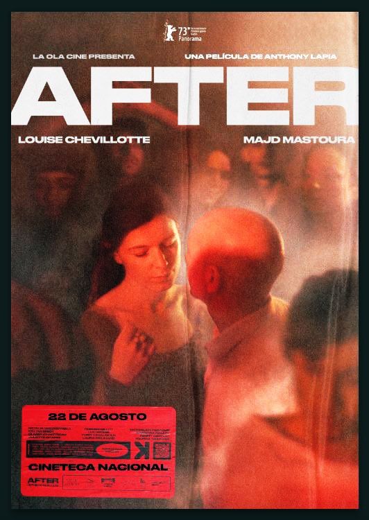 Un club nocturno en Paris. 
Música techno. 
El ritmo arrastra cuerpos que bailan, consumen, conversan y se pierden.

Felice conoce a Saïd

Entre la noche y el día, vidas de encuentran.

AFTER de Anthony Lapia llega por fin a <a href="/CinetecaMexico/">Cineteca Nacional</a> 🌊