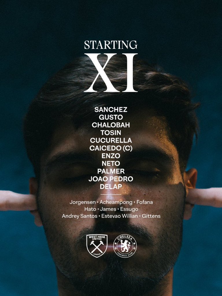 goal2goallive's tweet photo. Here’s how the teams line up for tonight’s London Derby! 🔥 Who’s taking the win? ⚒️🔵 #WHUFC #ChelseaFC #londonderby https://t.co/o0wvtbVOul