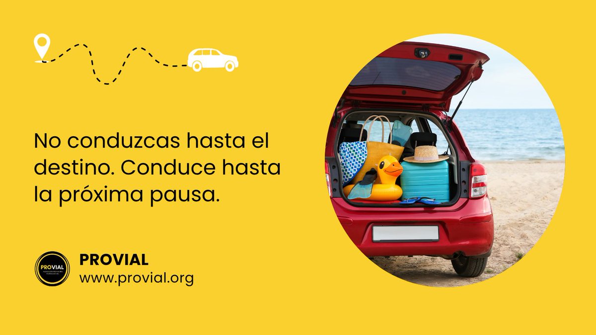 #Provial | 🧳 Desplazamientos largos
En viajes largos, planifica paradas cada 2 horas, hidrátate y evita comidas pesadas. 
Conducir durante muchas horas seguidas desgasta tu atención. 
Llegar descansado también forma parte del trayecto. 
#SeguridadVial