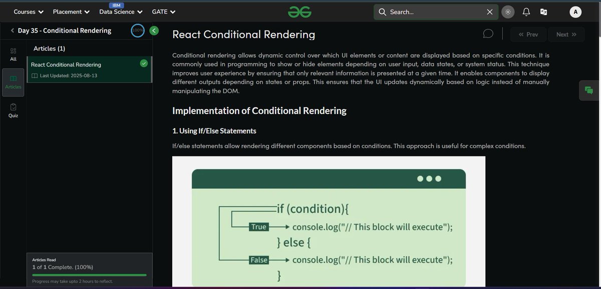 arup_jy's tweet photo. Day 35 with @geeksforgeeks
Learned conditional rendering in React ⚛️
https://t.co/RPHeJpRDbY
#nationskillup #gfgnationskillup #skillupwithgfg #gfg #geeksforgeeks #freeresources  #codinglife https://t.co/6XwbHPtHPq