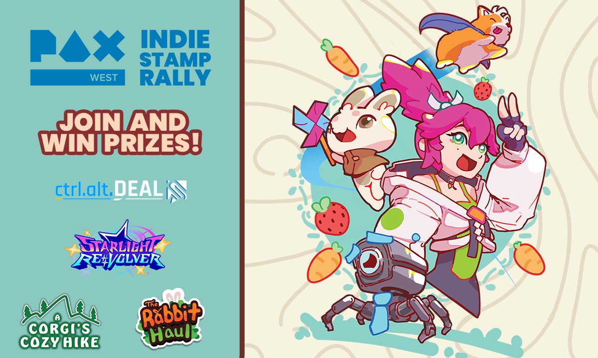 The Rabbit Haul 🐰 (@calderainteract) on Twitter photo Lets get some stamps! We’ve teamed up with our friends <a href="/StarlightRev_EN/">Starlight Re:Volver 💖 EA OUT NOW ✨</a> <a href="/RescuePetsGame/">A Corgi's Cozy Hike ➡️AVAILABLE NOW!!</a> <a href="/OnlyByMidnight/">Only By Midnight | Ctrl Alt Deal demo on Steam!</a> for a Stamp Rally during #PAXWest!
🎁 Visit each booth, and collect all 4 stamps to be entered to win Steam keys, a $100 Steam Gift Card & other prizes!
#indiegame #indiedev Lets get some stamps! We’ve teamed up with our friends <a href="/StarlightRev_EN/">Starlight Re:Volver 💖 EA OUT NOW ✨</a> <a href="/RescuePetsGame/">A Corgi's Cozy Hike ➡️AVAILABLE NOW!!</a> <a href="/OnlyByMidnight/">Only By Midnight | Ctrl Alt Deal demo on Steam!</a> for a Stamp Rally during #PAXWest!
🎁 Visit each booth, and collect all 4 stamps to be entered to win Steam keys, a $100 Steam Gift Card & other prizes!
#indiegame #indiedev