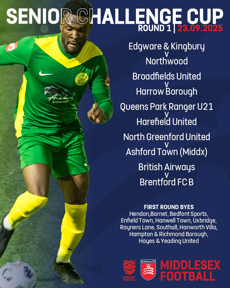 𝗖𝗢𝗨𝗡𝗧𝗬 𝗖𝗨𝗣 𝗗𝗥𝗔𝗪 🏆 

We're delighted to bring you the first round draw of the 𝗦𝗘𝗡𝗜𝗢𝗥 𝗖𝗛𝗔𝗟𝗟𝗘𝗡𝗚𝗘 𝗖𝗨𝗣, with ties to be played on 23 September.

Best of luck to all our teams involved!