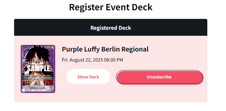 First Regional tournament in Berlin. Locking in to the fullest. 9 Rounds of Swiss.
Manifesting 9W-0L for tomorrow.😤
#OnePieceTCG
