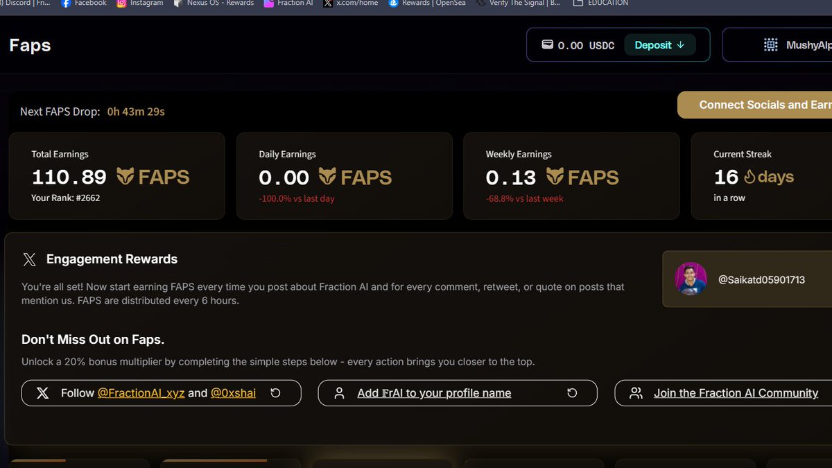 It's my 17th day <a href="/FractionAI_xyz/">Fraction AI</a>