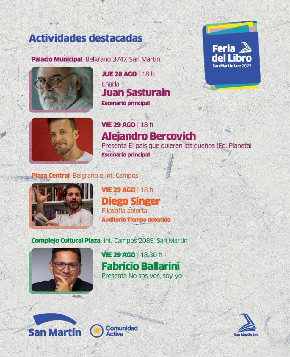 El viernes 29/8 voy a participar de la Feria del Libro "San Martín Lee". 

Si están por ahí, nos vemos.