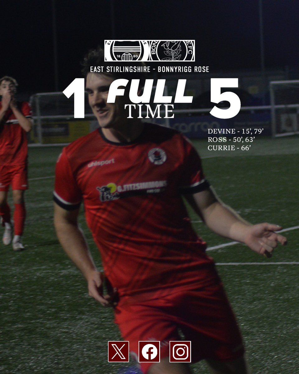 5 STAR ROSE

Full time in Stenhousemuir. 

Fantastic performance by the Rose on the road with doubles from Devine and Ross. Lee Currie got the other goal via a trademark free kick. 

Thanks to the fans who travelled through.