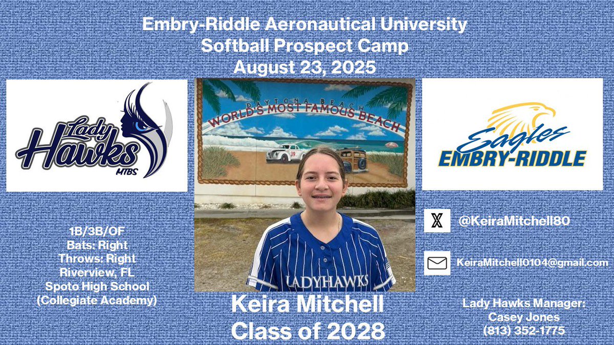 Looking forward to Embry-Riddle’s Prospect Camp tomorrow. Ready to show you what I got!!! See you soon!!!