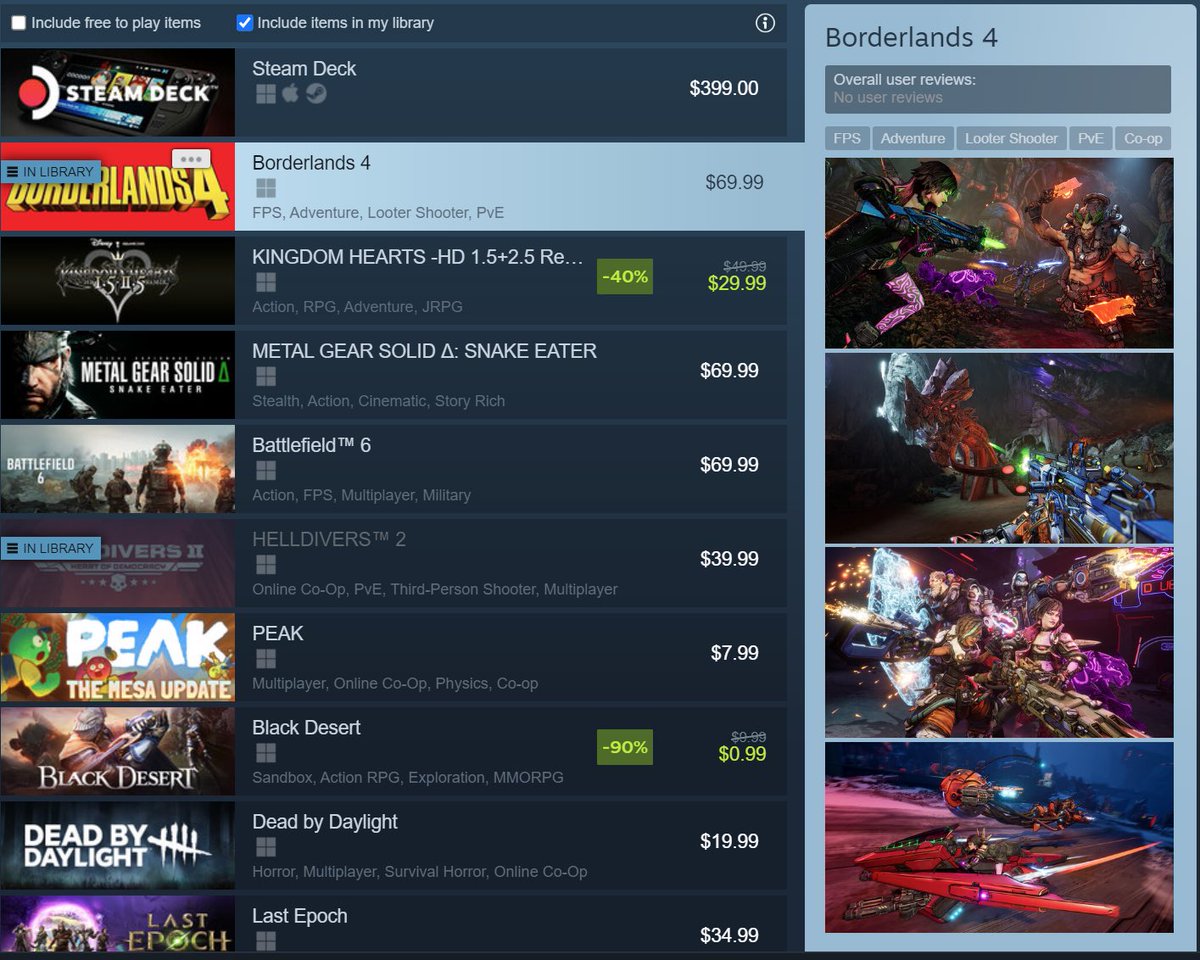 DuvalMagic's tweet image. Holy shit, you guys. Borderlands 4 is the #1 premium videogame on Steam -  and we’re still three weeks from launch! This is all pre-orders, you guys. I’m seeing if we can add a thank you as an extra little gift for all of you who have pre-ordered. We see you and we love you!