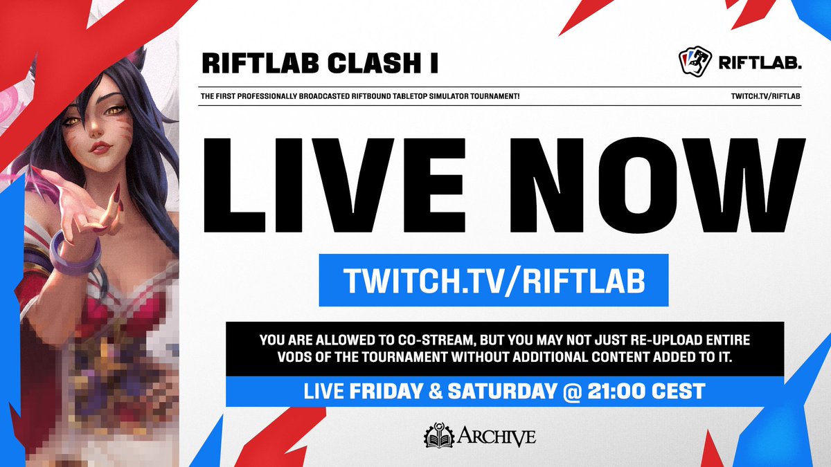 We are LIVE with our Riftlab Clash I!

Head over to Twitch to find us!

Secondary stream can be found on the <a href="/TurnThemSide/">Turn 'em Sideways!</a> YouTube!