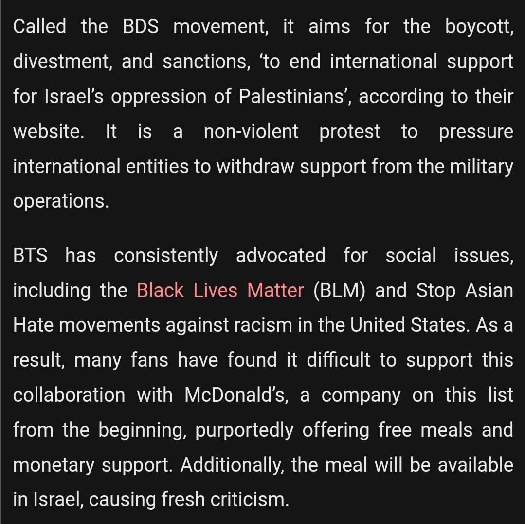 Article: BTS Fans Express Disappointment Over McDonald’s New TinyTAN Collaboration.

'BTS has consistently advocated for social issues, ... As a result, many fans have found it difficult to support this collaboration with McDonald’s.'
#BoycottMcdonalds
#BoycottTinyTanMcds