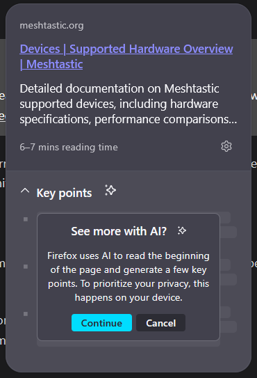 This Firefox AI summaries thing is so annoying. I don't need link previews on a desktop browser, and even if I do, I certainly don't want a goddam AI summary of it.

Time to set browser.ml.linkPreview.enabled &amp; browser.ml.enable to false in about:config.