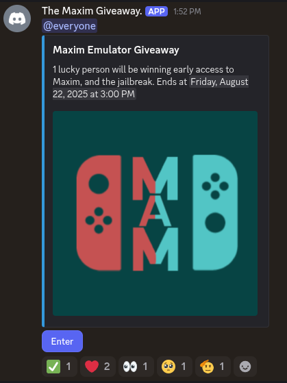 MaximEmulator's tweet image. We are doing yet another random giveaway in our server! End's in 45 minutes. Join while you still can! discord.gg/C4xRXTVKmQ