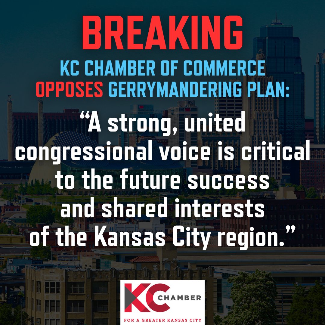 ProgressMO's tweet image. BREAKING! @kcchamber of Commerce OPPOSES Missouri gerrymandering plans: "A strong, united congressional voice is critical to the future success and shared interests of the Kansas City region." 
@GovMikeKehoe #MOGov #MOLeg