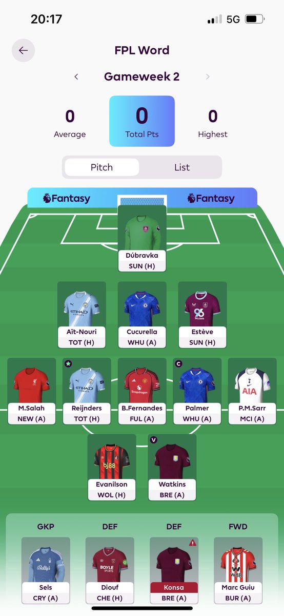 fplword's tweet photo. I don’t have much faith left in West Ham after their opening loss vs. Sunderland. 

Evanilson in for Bowen.

Palmer (c) https://t.co/xxpVp3rNHO