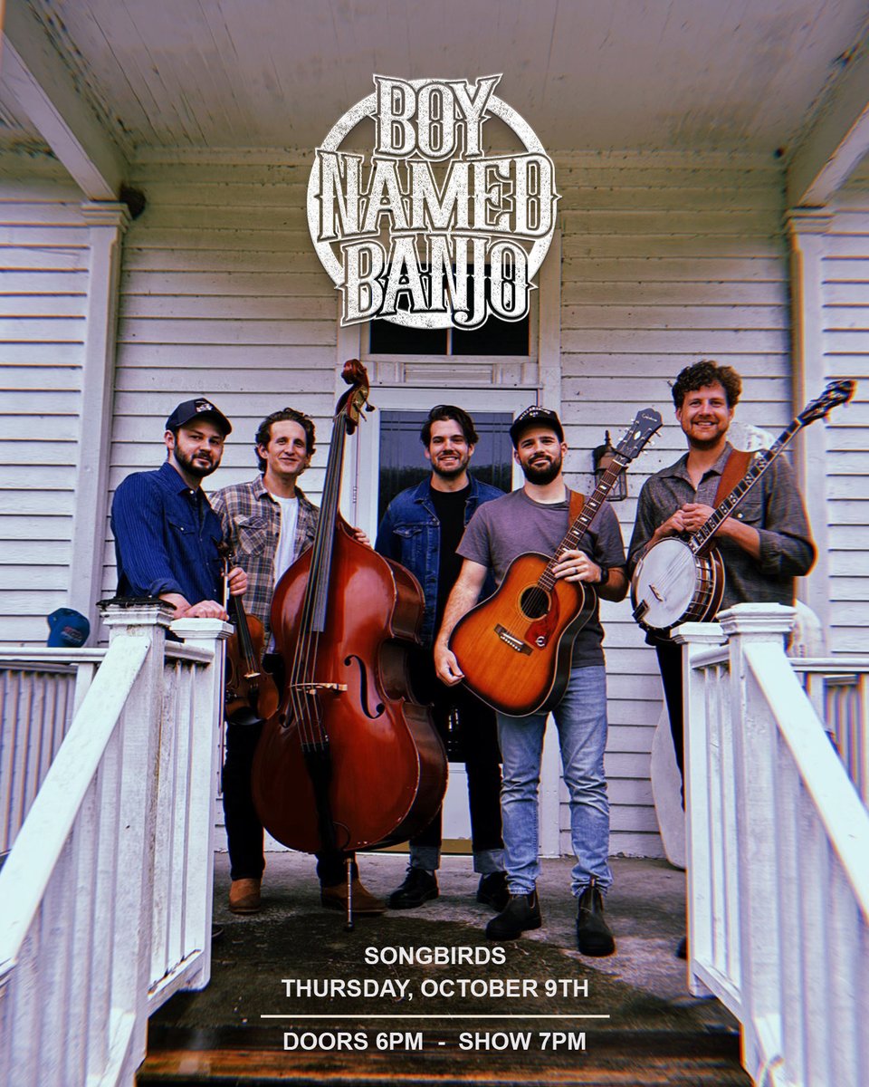 Songbirds (@songbirdsfound) on Twitter photo New show: <a href="/BoyNamedBanjo/">Boy Named Banjo</a> on 10/9! Their last album explored the full spectrum of their rich, eclectic sound, from late-night, feel-good anthems to stripped-down, introspective meditations. On sale now! 🪕🤠
🎟️ eventim.us/bnb 🎟️
Doors at 6 PM, Show at 7 PM
Standing Show New show: <a href="/BoyNamedBanjo/">Boy Named Banjo</a> on 10/9! Their last album explored the full spectrum of their rich, eclectic sound, from late-night, feel-good anthems to stripped-down, introspective meditations. On sale now! 🪕🤠
🎟️ eventim.us/bnb 🎟️
Doors at 6 PM, Show at 7 PM
Standing Show