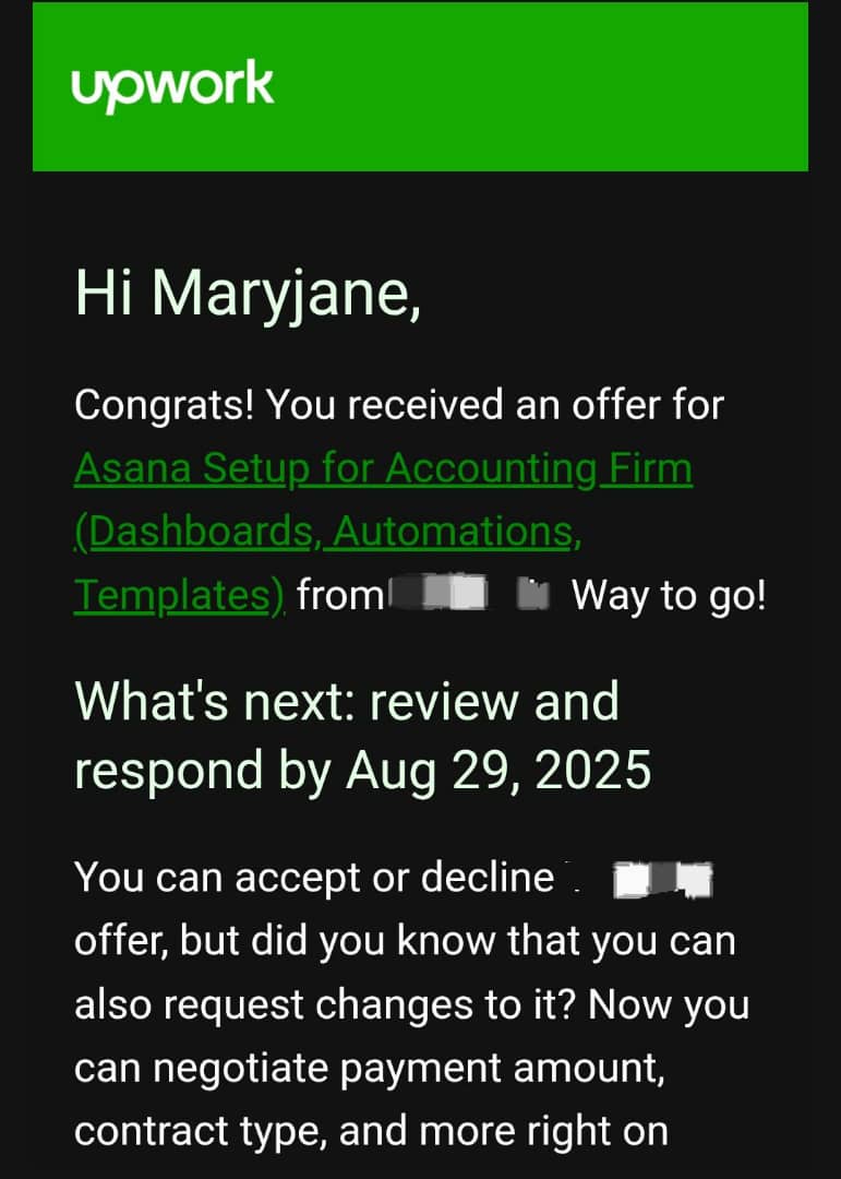 Maryjane_Malu's tweet photo. @uzezzi_ One of your kids just got her first upwork job 💃💃💃     @fluentfreelance https://t.co/6BLUXPvRxb